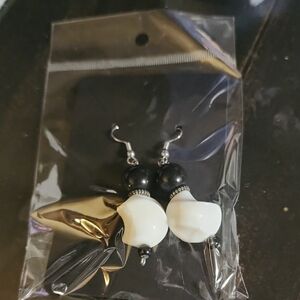 Black and White Beaded Earrings